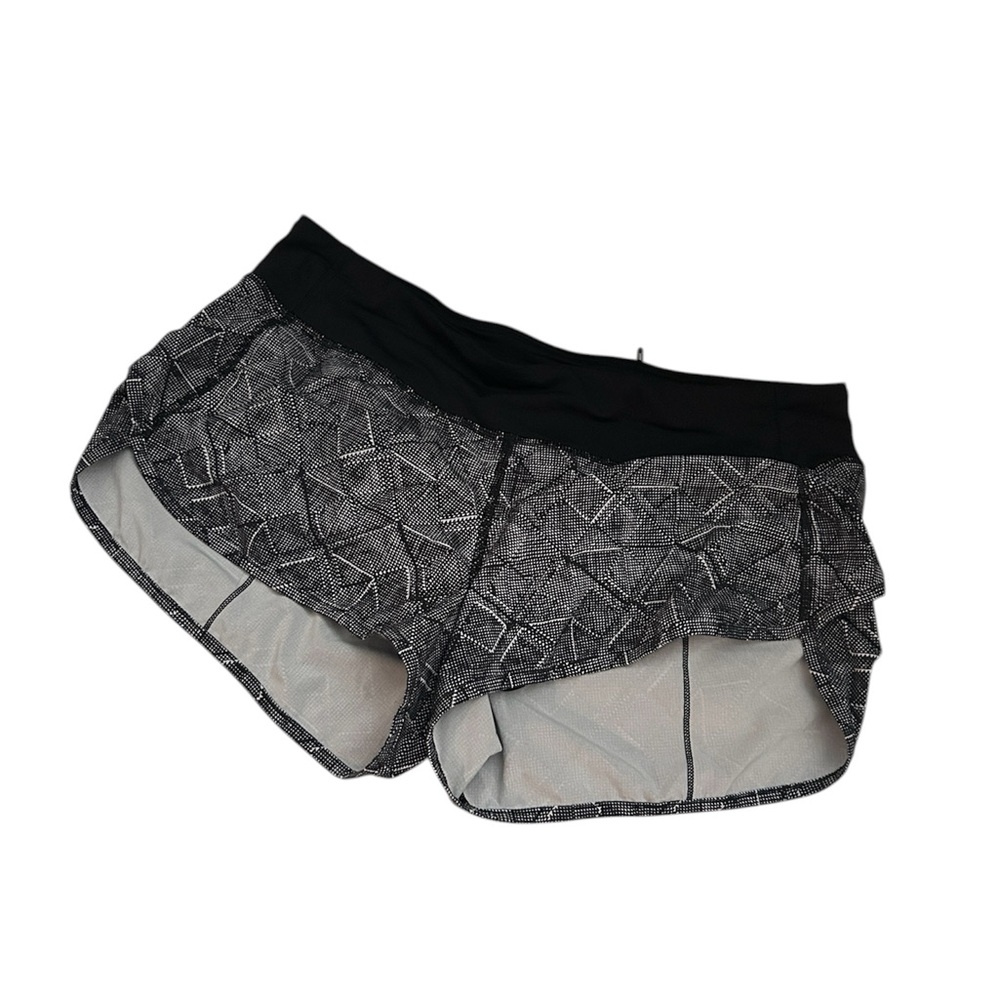 Lululemon Women’s Black Patterned Athletic Shorts with Wide Waistband